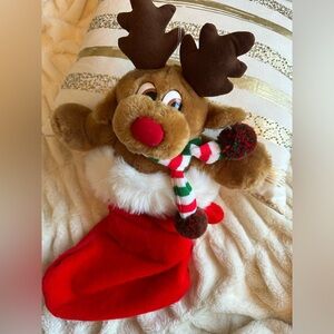 Vintage Rudolph Rudy Wishmas Christmas Stocking Reindeer Commonwealth Plush 1989